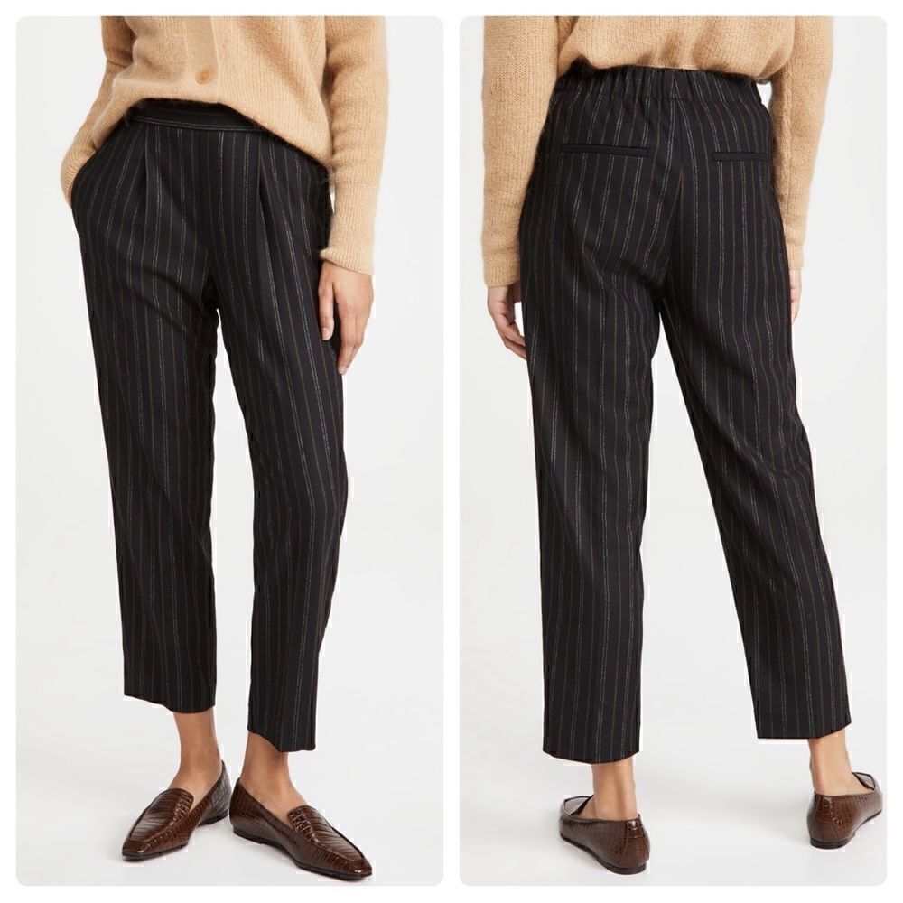 Vince Flannel Stripe Pull On Pants Black